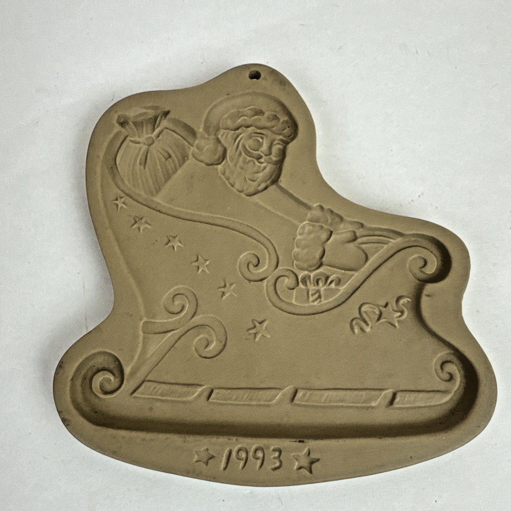 Brown Bag Cookie Art Mold Santa Sleigh Ceramic Hill Design vintage 1993 USA